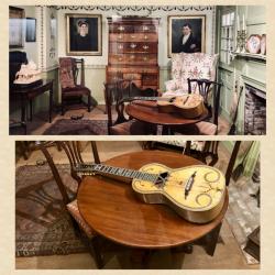 Recreation of the living room of an affluent whaling ship captain: comes with a complimentary antique guitar! 😊 Pilgrim Museum, Provincetown.